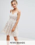 Little Mistress Petite Allover Premium Lace Full Prom Mini Skater Dress - White