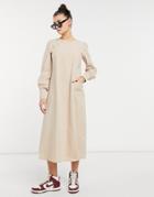 Aligne Organic Cotton Midi Dress With Detailed Sleeves In Stone-neutral