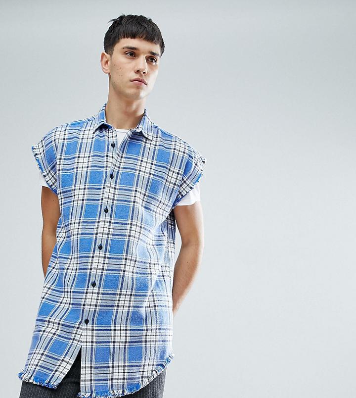 Asos Tall Oversized Check Shirt With Optic Wash - Blue