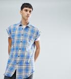 Asos Tall Oversized Check Shirt With Optic Wash - Blue