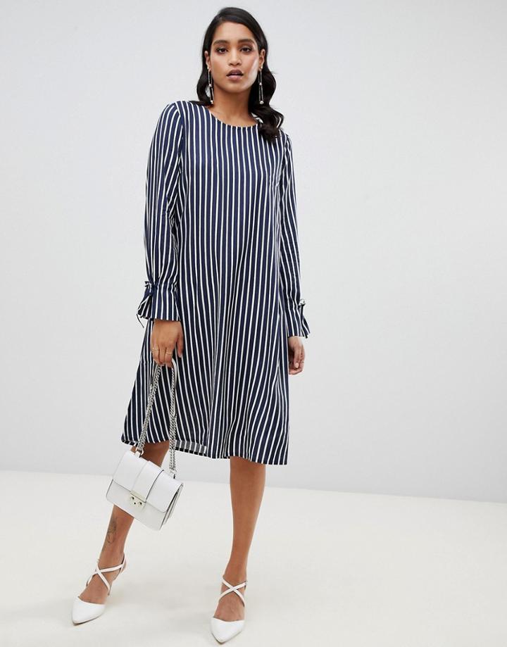 Y.a.s Strey Tie Sleeve Stripe Dress - Navy