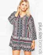 Diya Plus Button-up Dress In Patterned Stripe Print - Black Printed