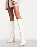 Public Desire Posie Heel Knee Boots In Off White