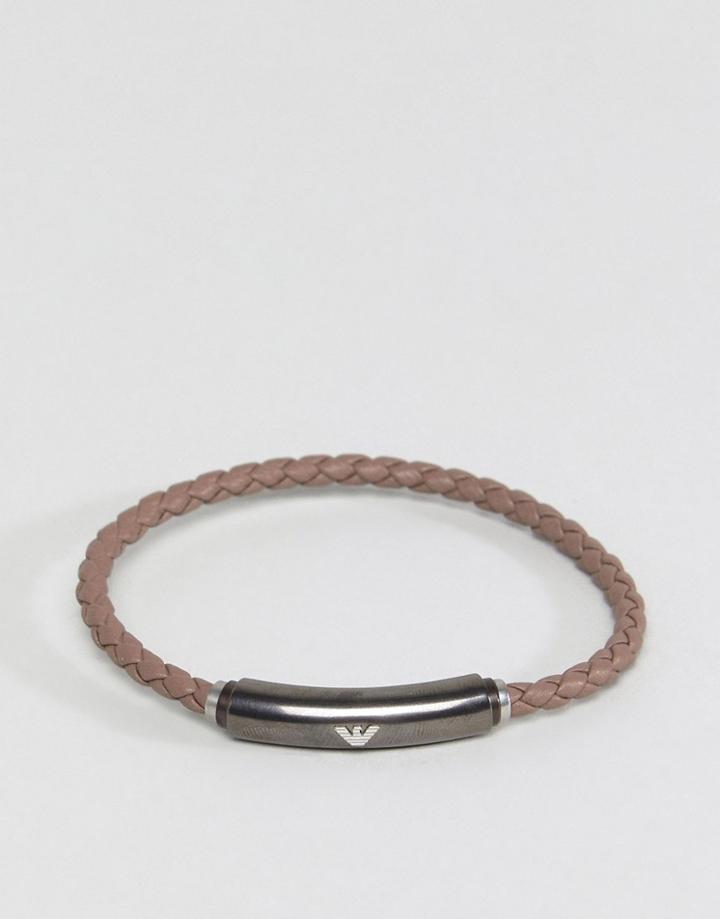Emporio Armani Leather Bracelet In Brown - Brown