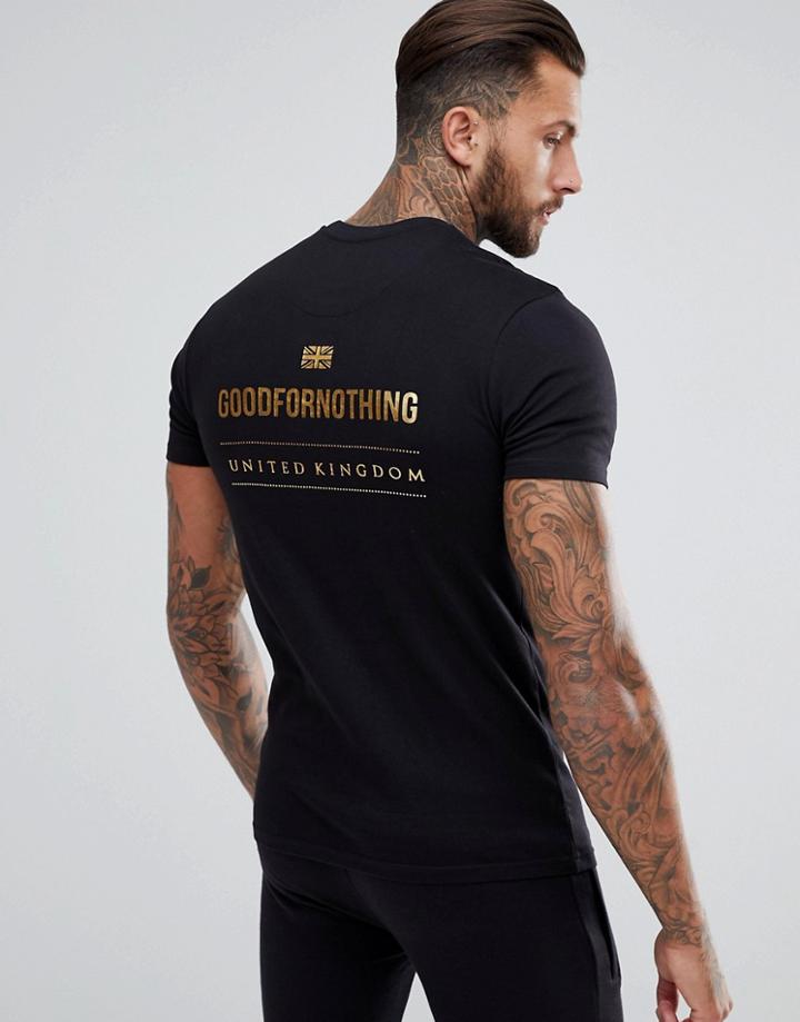 Good For Nothing Muscle T-shirt In Black With Gold Logo Back Print - Black
