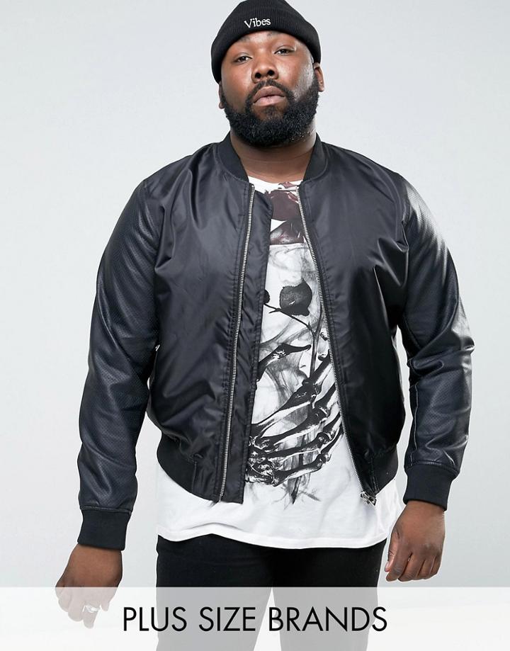 Barneys Plus Faux Leather Mix Bomber Jacket - Black
