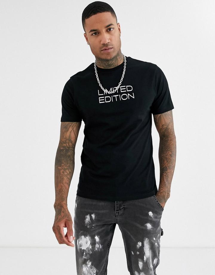 Asos Design T-shirt With Text Chest Print-black