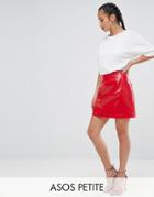Asos Petite Vinyl A Line Mini Skirt - Red