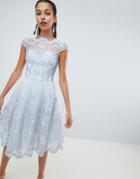 Chi Chi London Premium Lace Midi Dress With Cap Sleeve - Gray
