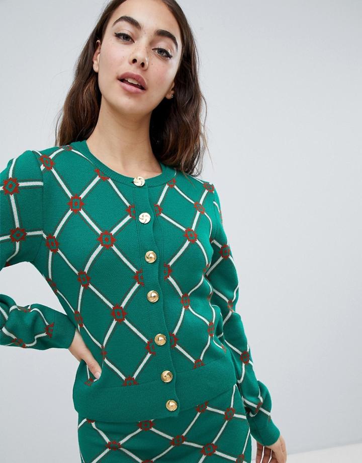 Asos Design Two-piece Cardigan In Argyle Pattern - Green