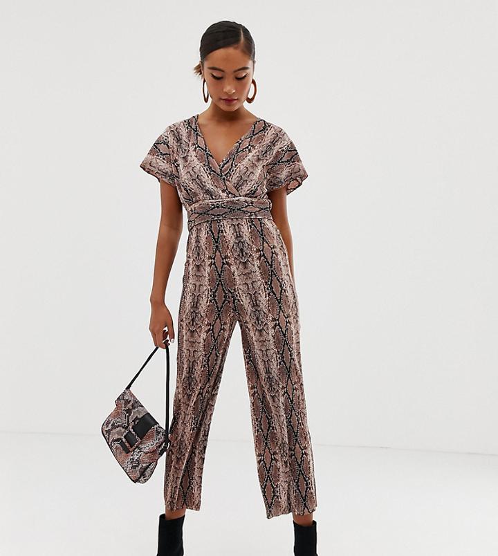 Miss Selfridge Plisse Crop Pants In Snake - Multi