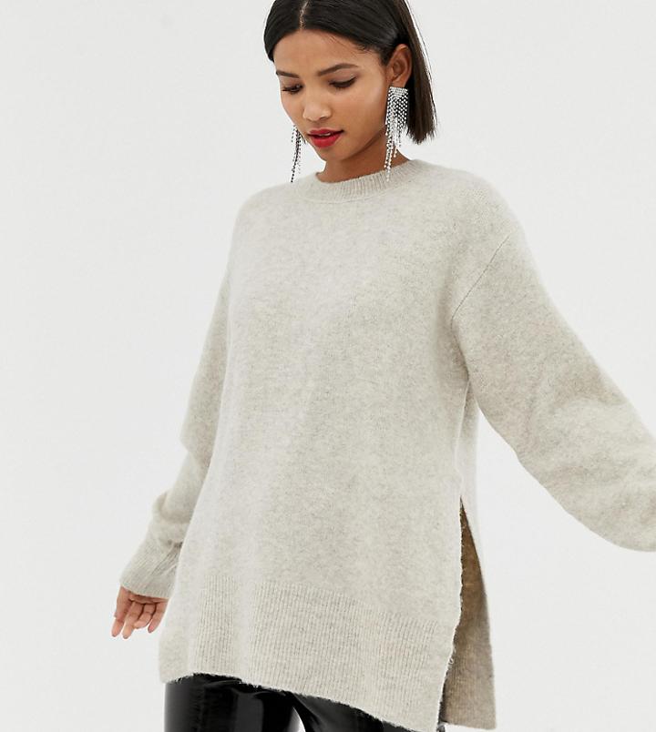 River Island Sweater With Side Split In Oatmeal - Beige