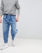 Asos Design Barrel Jeans In Vintage Mid Wash Blue - Blue
