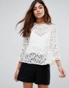 Mango Lace Top With Voluminous Sleeves - White