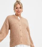 Asos Design Maternity Crew Neck Cardi In Chunky Rib In Taupe-neutral