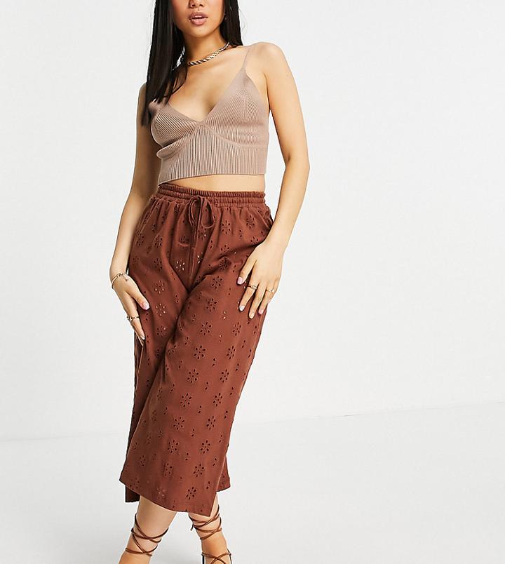 Asos Design Petite Eyelet Culotte Pant In Brown