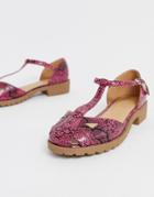 Asos Design Micha Flat Shoe In Pink Snake - Pink