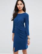 Closet London 3/4 Sleeve Ruched Front Pencil Dress - Navy