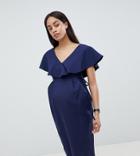 Asos Design Maternity Ruffle Wrap Midi Dress-navy
