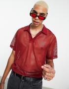 Asos Design Polo T-shirt In Burgundy Mesh In Recycled Polyester-red