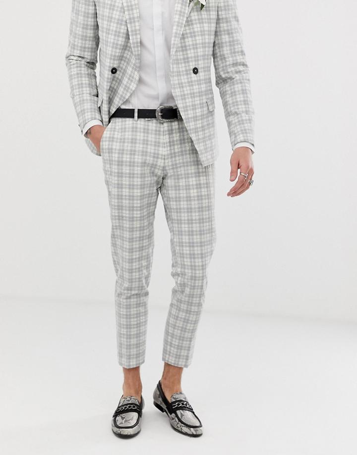 Twisted Tailor Tapered Crop Suit Pants In Gray Seersucker Check