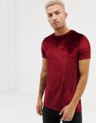 Asos Design Longline Velour T-shirt In Oxblood - Red