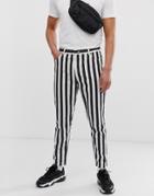 Bershka Striped Carrot Fit Jeans In Black And White - Black