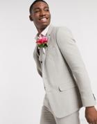 Asos Design Wedding Skinny Suit Jacket In Putty Wool Blend Twill-neutral