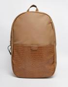 Asos Backpack With Crocodile Effect Front Pocket - Stone