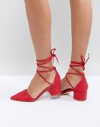 Raid Lucky Red Ankle Tie Mid Heeled Shoes - Red