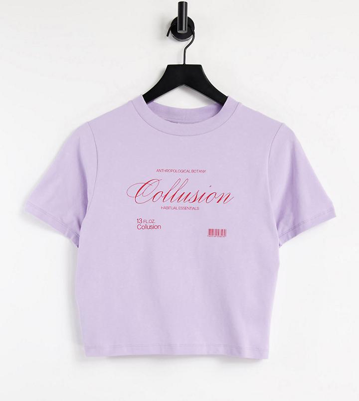 Collusion Plus Fitted T-shirt With Brand Print In Lilac-purple