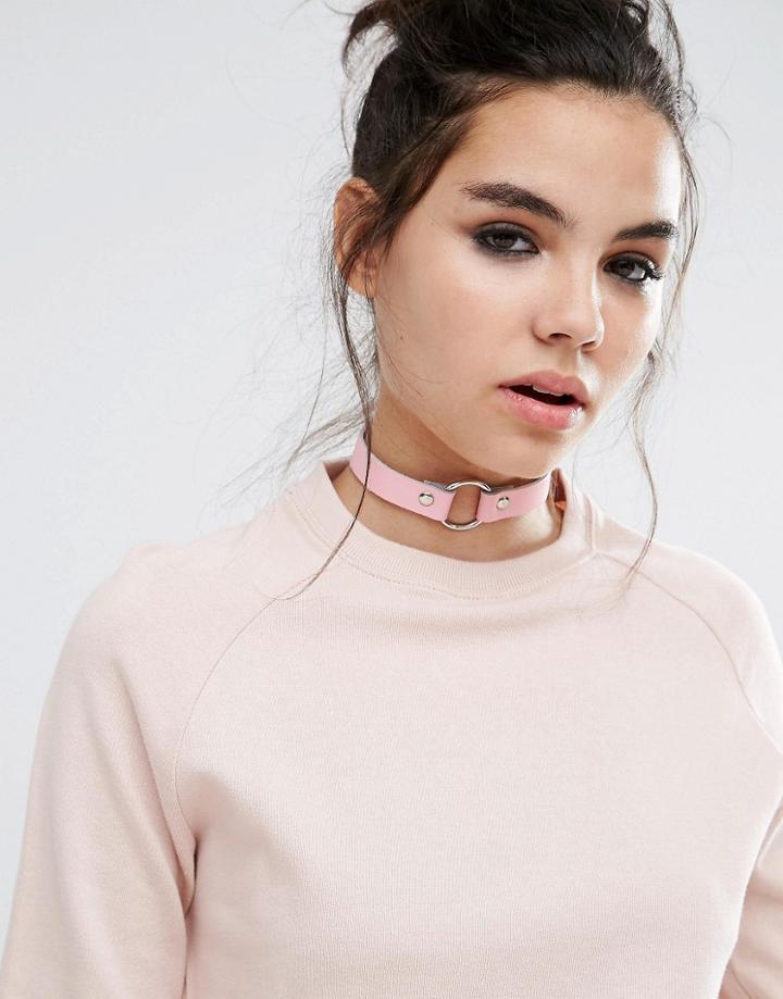 Reclaimed Vintage Blush Leather Choker - Pink