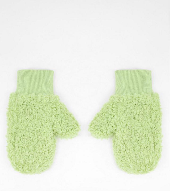 My Accessories London Exclusive Mittens In Lime Sherpa-green