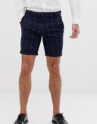 Selected Homme Tailored Short In Window Pane Navy Check Organic Cotton - Navy