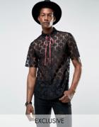 Reclaimed Vintage Lace Shirt With Neck Tie In Reg Fit - Black