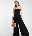 Asos Design Tall Crinkle Rayon Strapless Slouch Jumpsuit In Black