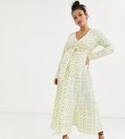 Asos Design Maternity Midi Dress With Buckle Belt In Polka Dot
