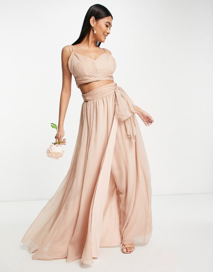 Asos Design Bridesmaid Soft Wrap Maxi Skirt In Blush - Part Of A Set-pink