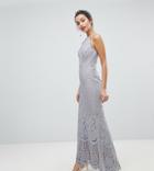 Jarlo All Over Lace Off High Neck Maxi Dress - Gray