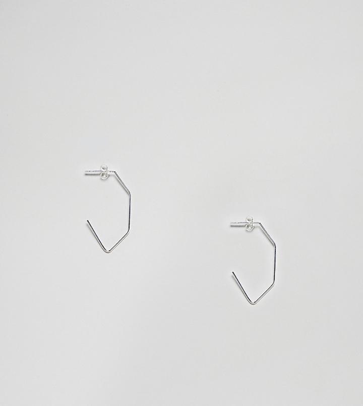 Asos Design Sterling Silver Hoop Earrings In Geo Design - Silver