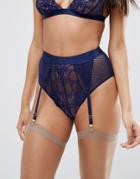 Asos Cacey Fishnet & Lace Suspender - Navy