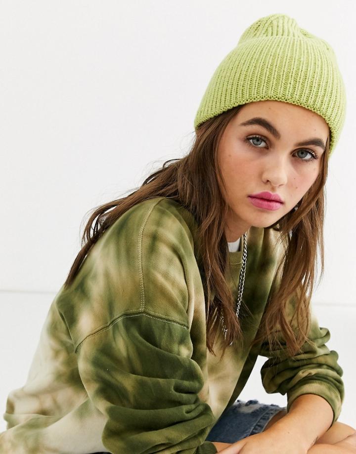 Asos Design Deep Turn Up Rib Beanie-green