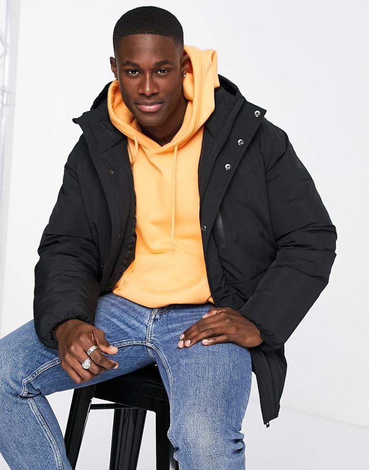 Topman Tech Short Parka In Black