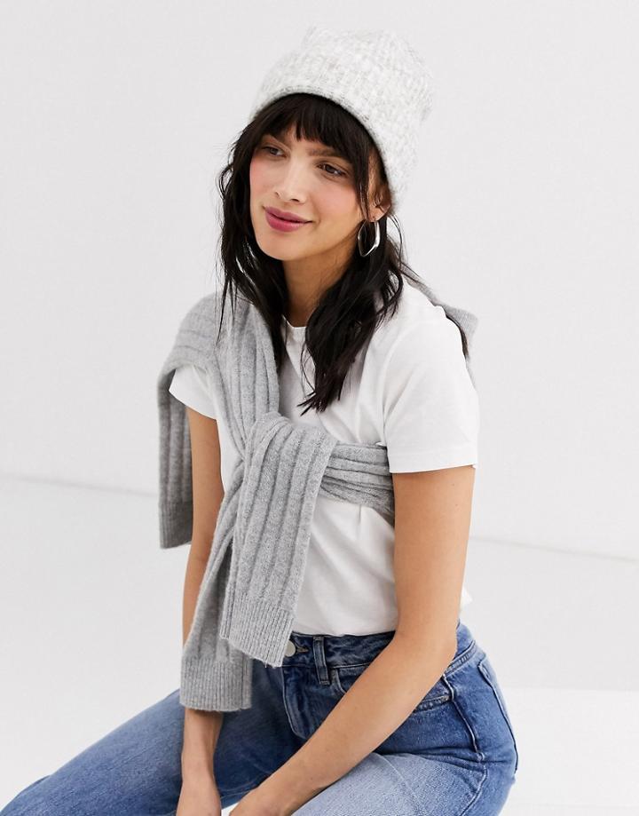 Weekday Knitted Beanie Hat In Gray Melange