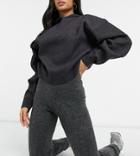 Asos Design Petite Knitted Sweatpants Set In Fluffy Yarn In Charcoal-grey