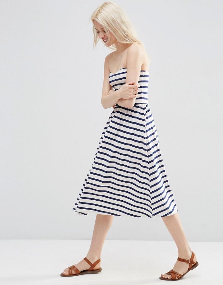 Asos Bandeau Midi Sundress In Stripe - Multi