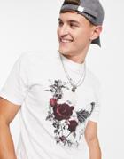 River Island Slim T-shirt With Floral Skull Print In Black