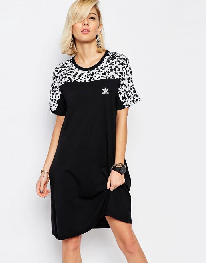 Adidas Originals T-shirt Dress In Inked Print - Multicolour