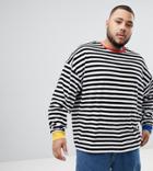 Asos Design Plus Oversized Stripe Velour Long Sleeve T-shirt With Contrast Ribs - Black