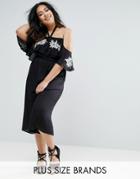 Diya Cold Shoulder Frill Jumpsuit With Floral Detail - Black